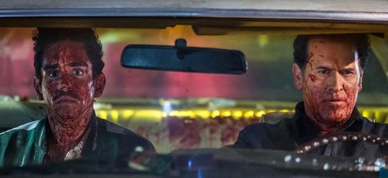 Ray Santiago (left) and Bruce Campbell in a scene from "Ash Vs. Evil Dead"