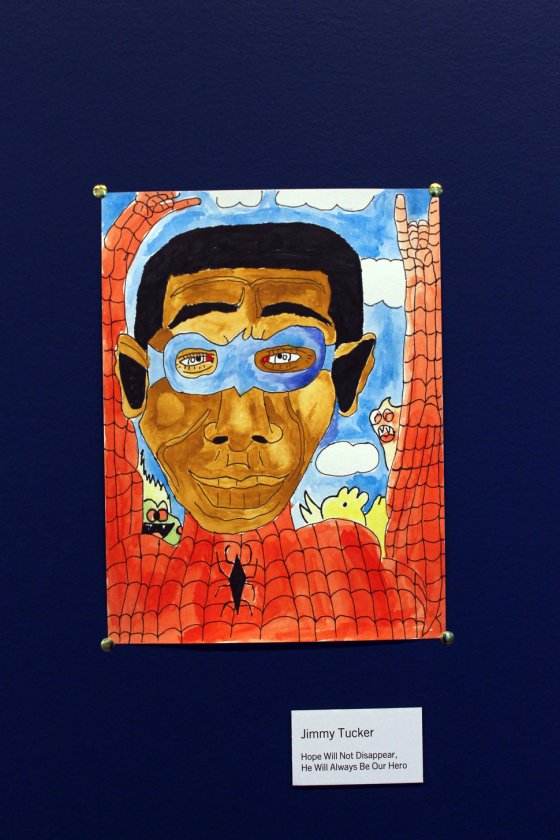 Jimmy Tucker, “Hope Will Not Disappear; He Will Always Be Our Hero,” watercolor on paper, 2016